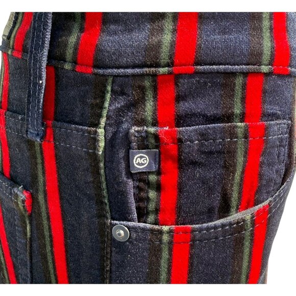 AG Jeans Jodi High Rise Slim Flare Crop Button Up Velvet Blue Green Red Striped - Picture 5 of 8